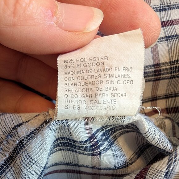Plains Western Wear Pearl Snap front shirt blue white red plaid XL EUC - Picture 9 of 10